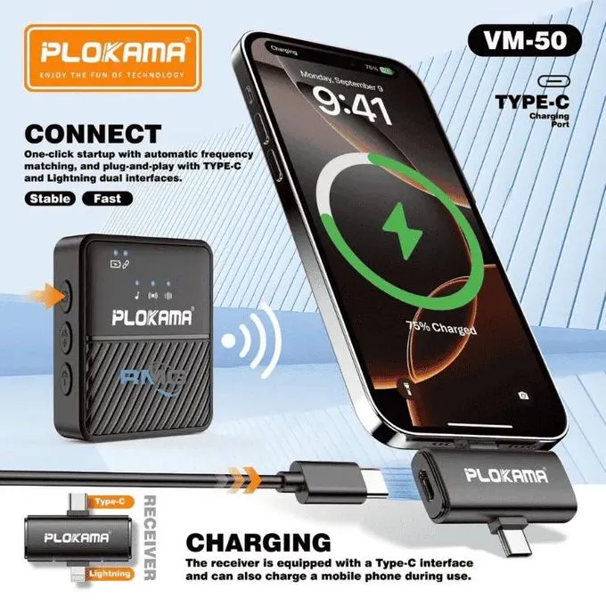 Plokama VM50 2.4GHz Wireless Lavalier Microphone, Single Mic