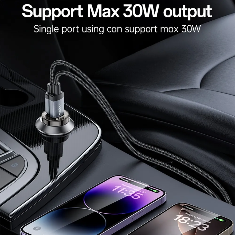 Yesido Y72 30W Dual-Port Car Charger, USB-A + USB-C with Type-C to Type-C Cable