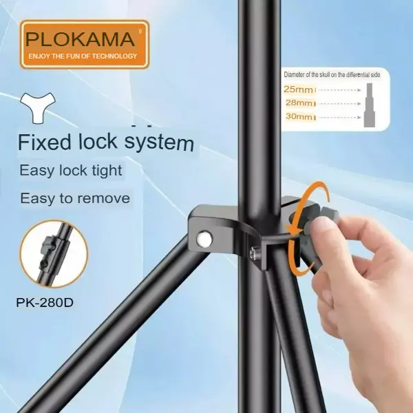 حامل إضاءة احترافي Plokama PK-280D من سبيكة الألومنيوم، 80-280 سم، سن 1/4 - أسود