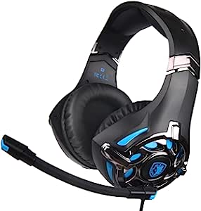 SA822 Gaming Headset for PS4, Xbox One, PC Over-Ear Gaming Headphone with Crystal Clear Sound, Flexible& Noise-canceling Microphone For Laptop,Mobile Blue Sades
