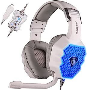 Sades A70 USB 7.1 Virtual Surround Gaming Headset With Mic Multi-Colors LED Light For PC(White)
