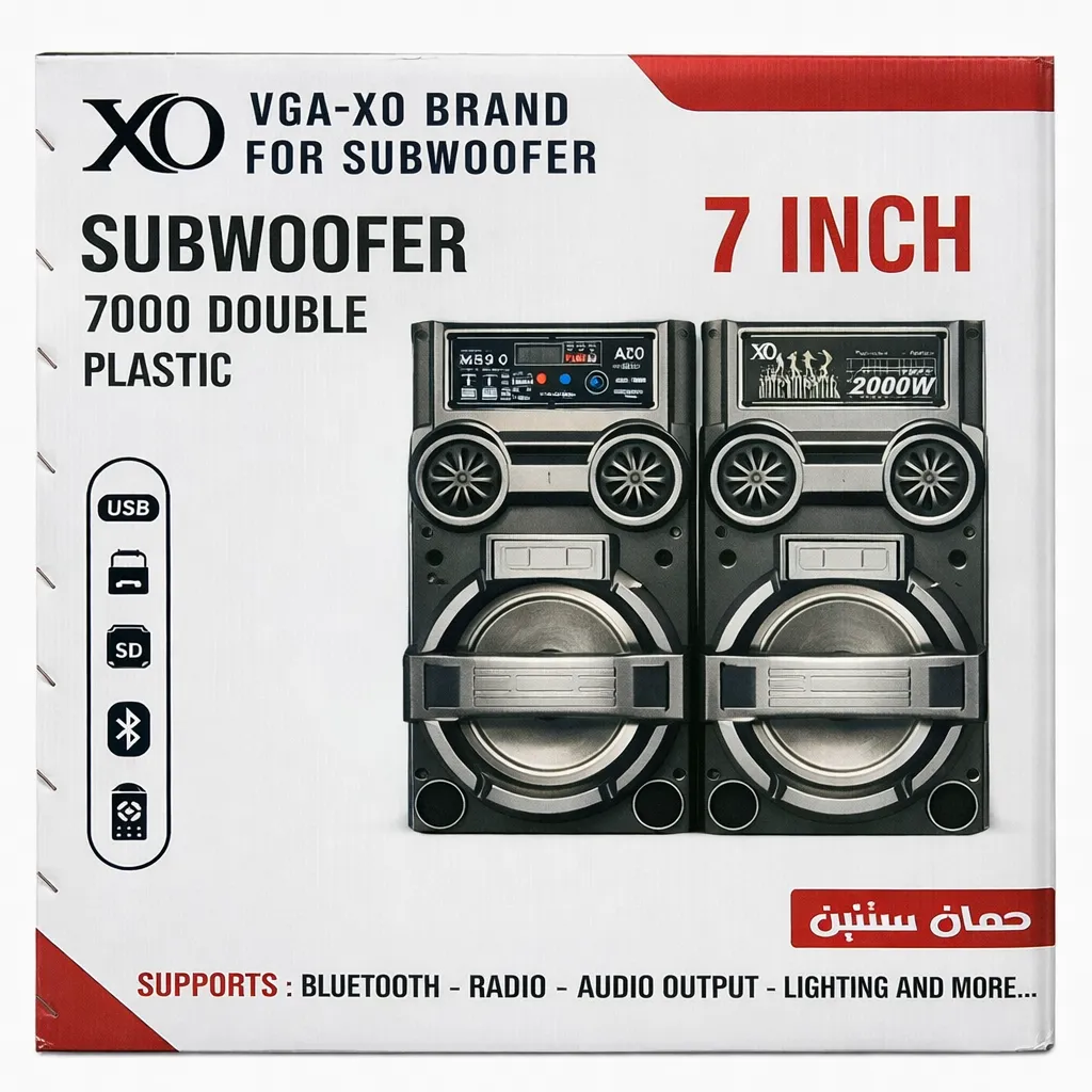 XO-7000D Double Subwoofer Speaker 7 Inch – Bluetooth | USB | SD | FM Radio | RGB