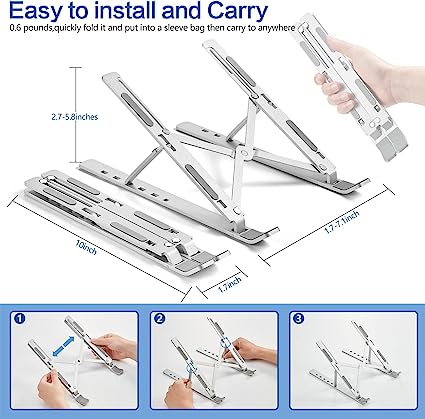 Ergonomic Adjustable Aluminum Laptop Stand (10-15.6") - Improves Posture & Cooling - for Desk, MacBook, HP, Dell & More - Silver