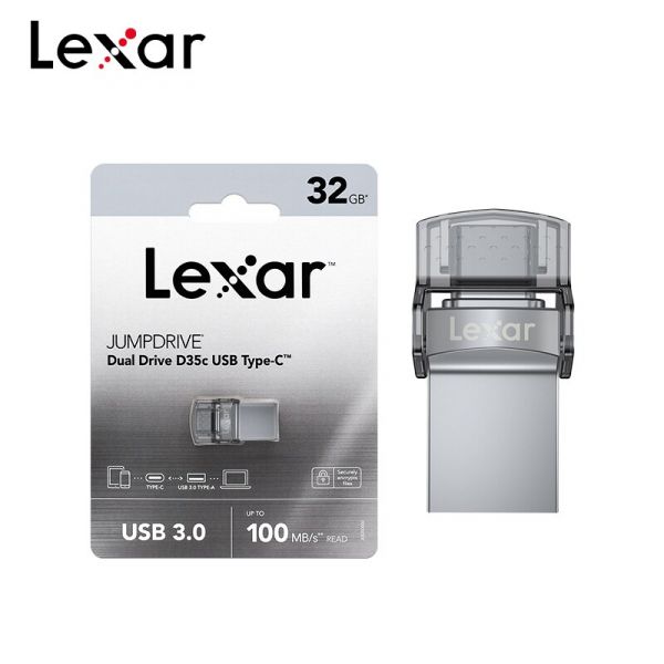 32GB Lexar Jumpdrive Dual Drive D35c USB Type-C/USB 3.0/100MB/s Read-Grey