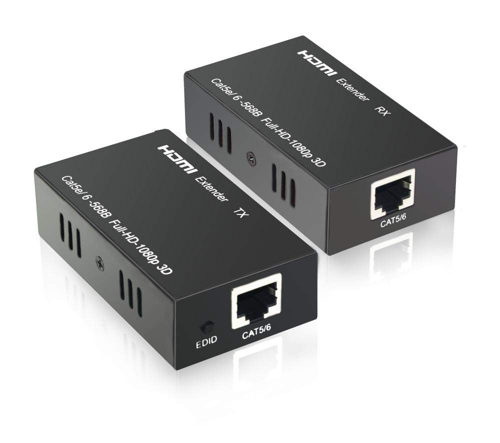 Hdmi Extender 60M 4k@60hz with Power Adapter Repeater Transmitter/Sender + Receiver Over Cat5 / Cat6