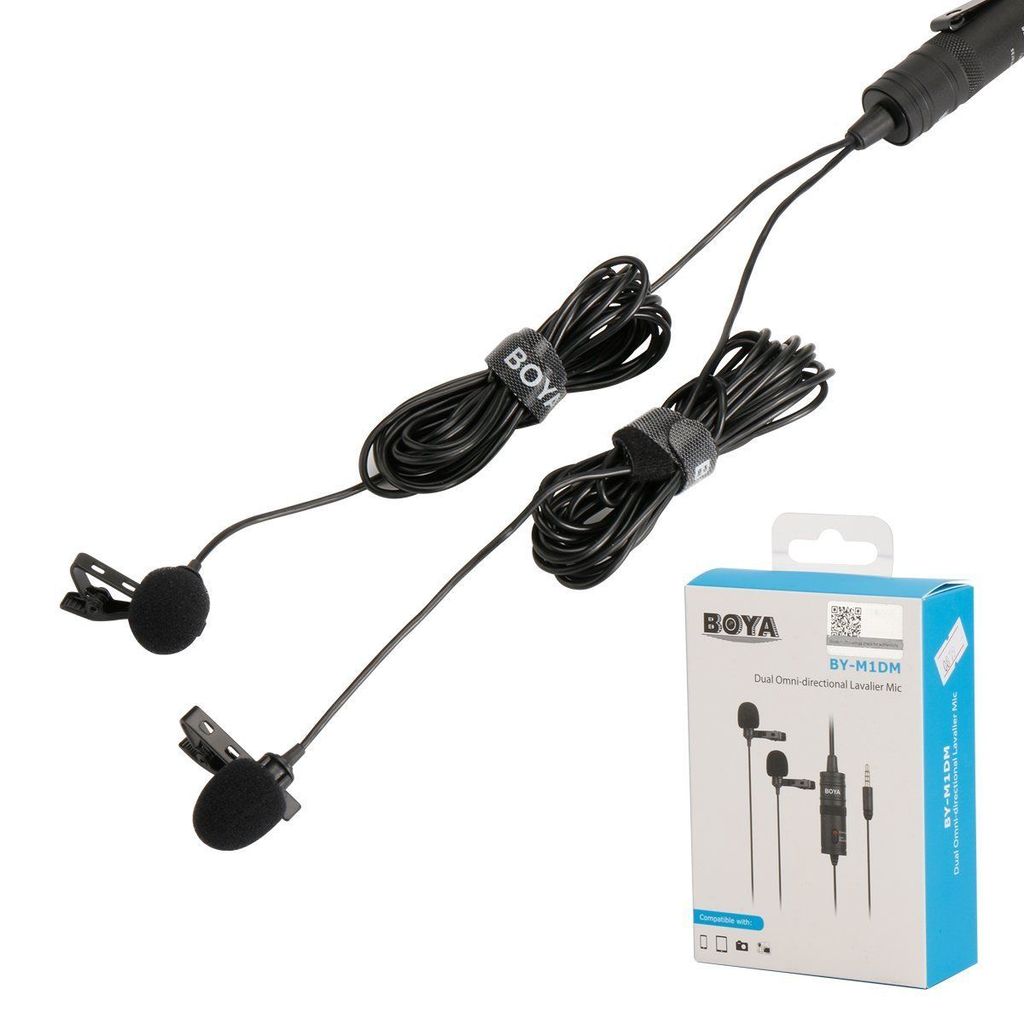 [BOYA BY-M1DM FHC] BOYA BY-M1DM Dual Lavalier Universal Microphone with a Single 1/8 Stereo Connector for Smartphones DSLR Camears Camcorders FHC