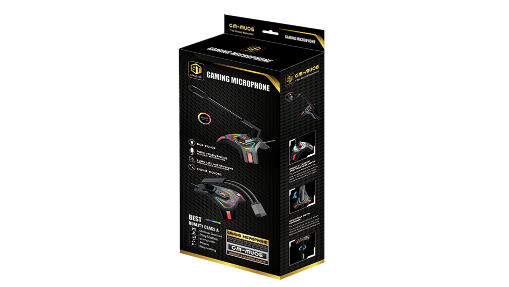 Microphone GM-MU06 Flexible With Mouse Holder And RGB Color For Gaming - Black Red