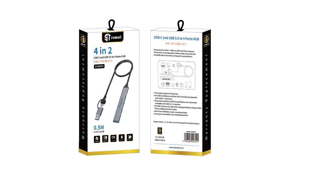ST-Standard Type-C/USB 3.0 To 4 Port USB HUB – Supper Slim – Up to 5Gbps | UCA9701