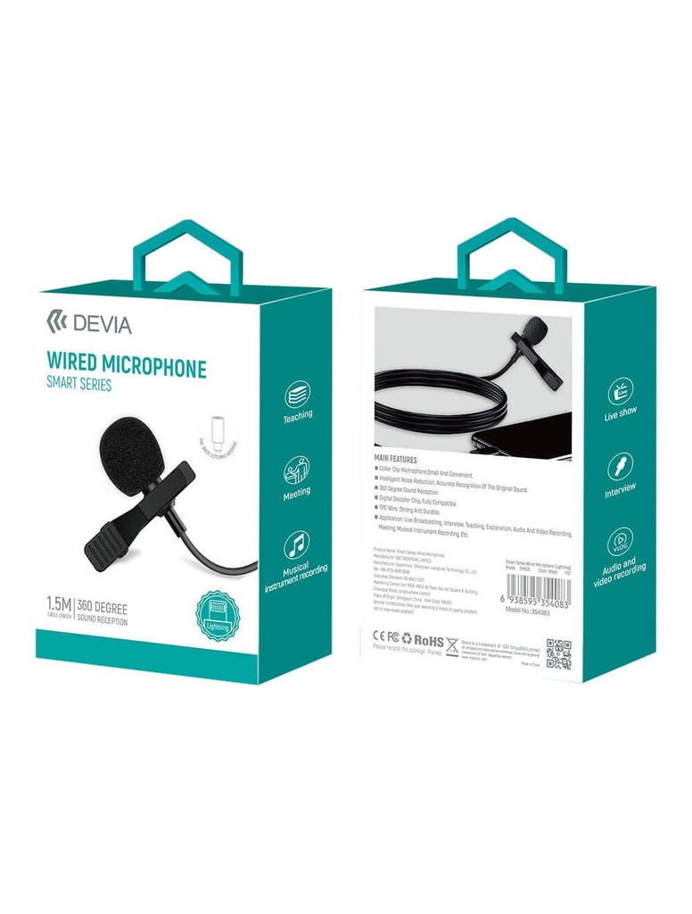 Devia EM063 Smart series wired Microphone Type-C - 1.5M - Black