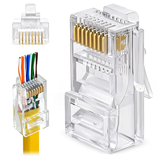 RJ45 Cat6 Pass Through Connectors  Pack of 100 3COM