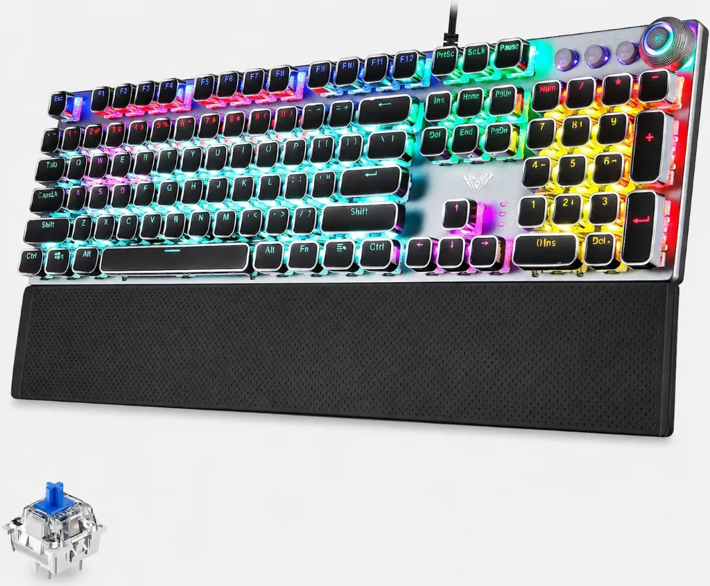 Aula F2058 - Frame Blue Switch Full Mechanical Gaming Keyboard with Rainbow Backlit LED
