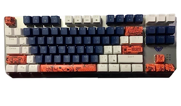 Aula F3087 Mechanical Gaming Keyboard with Rainbow Backlit LED - RED Switches, Arabic/English(( COLOR WHITE-BLUE-ORANG)) 