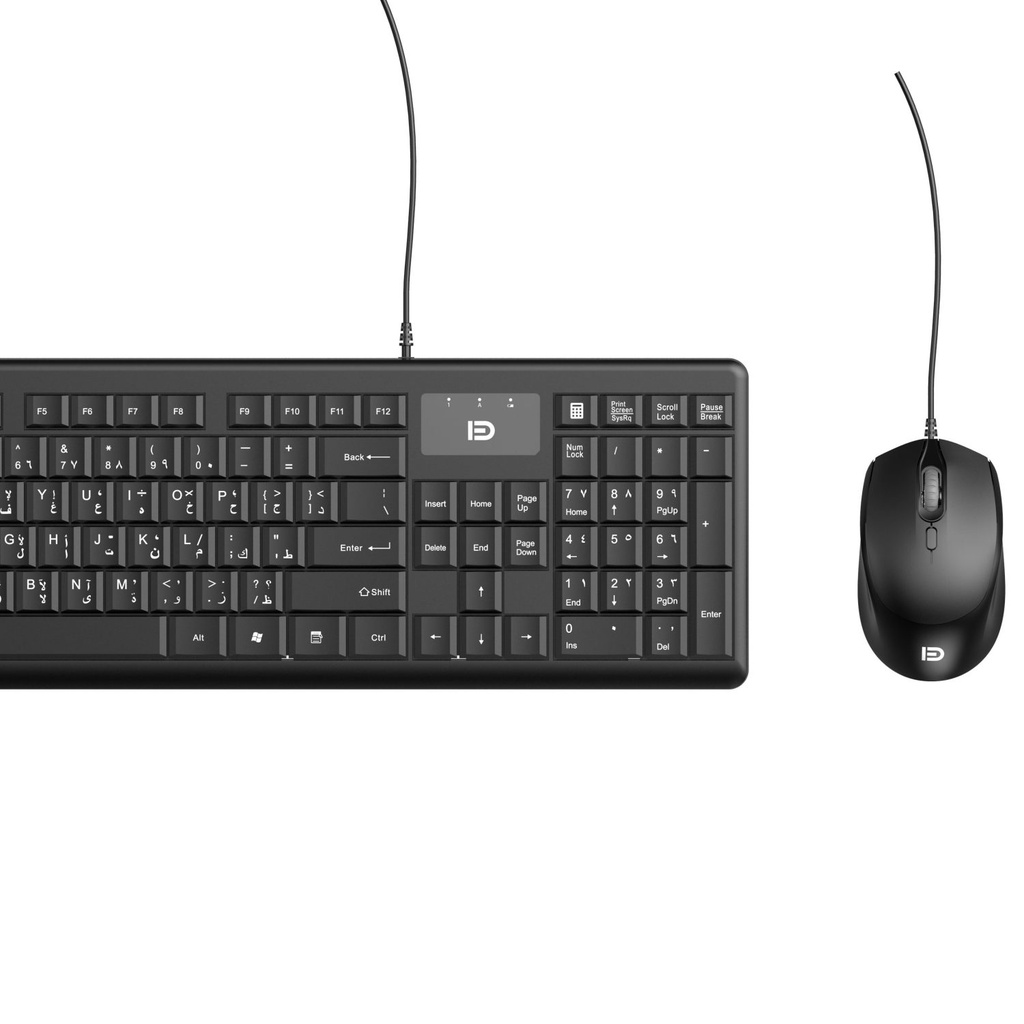 Keyboard & Mouse Combo 1600P Multimedia Arabic English Black