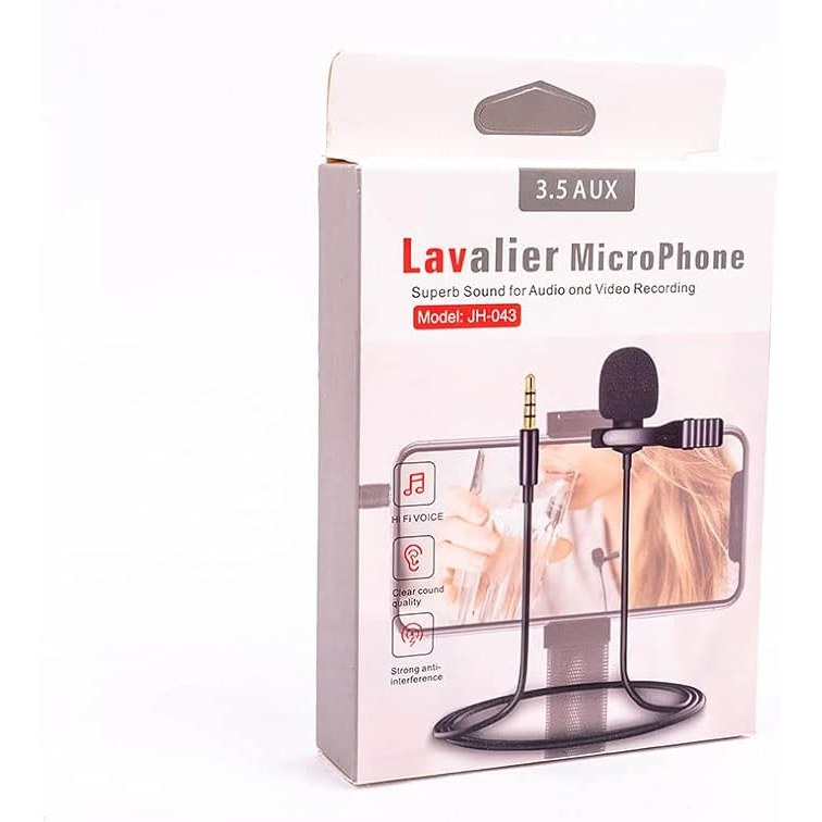 Lavalier microphone jh-043 super sound for audio and video recording 3.5 aux - black