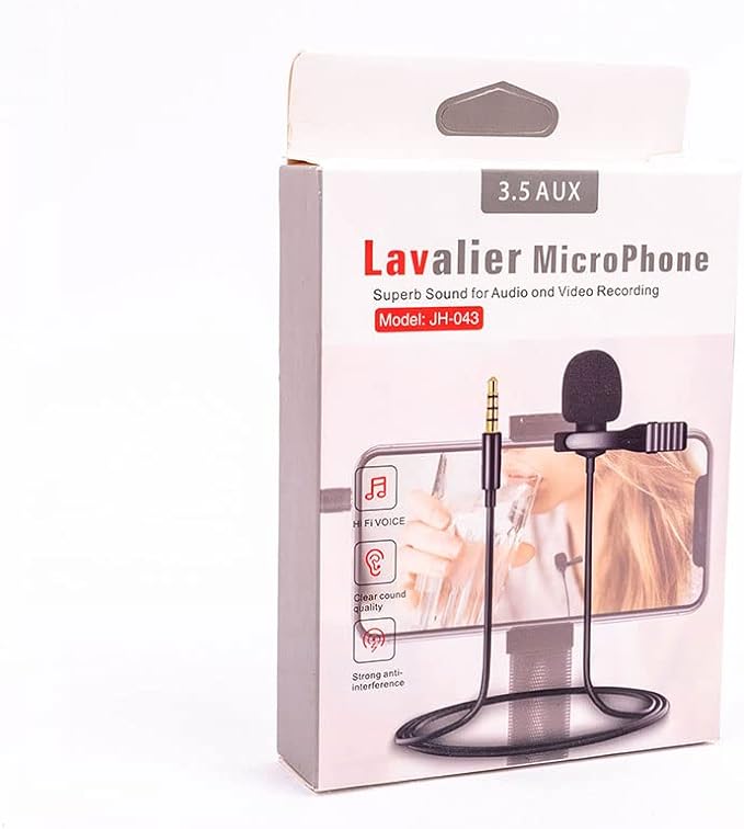 Lavalier microphone jh-043 super sound for audio and video recording 3.5 aux - black