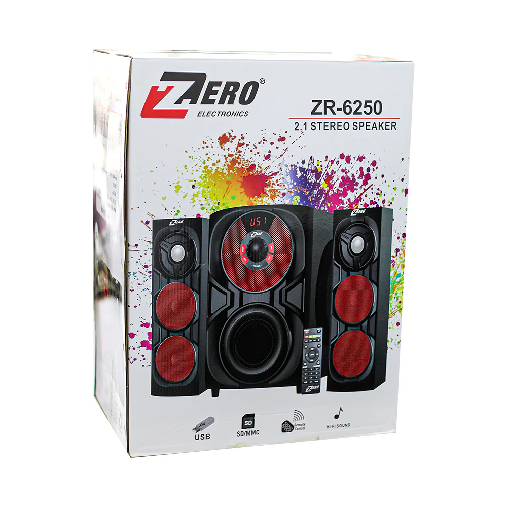 Zero Subwoofer 2.1 ZR 6250 Supports Flash, Memory Card and Bluetooth With Remote Control For Easy Control Black