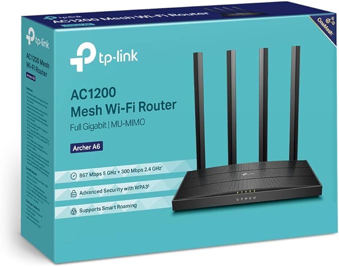 [A6] TP-Link AC1200 Archer A6 Smart WiFi, 5GHz Gigabit Dual Band MU-MIMO Wireless Internet Router, Long Range Coverage by 4 Antenna