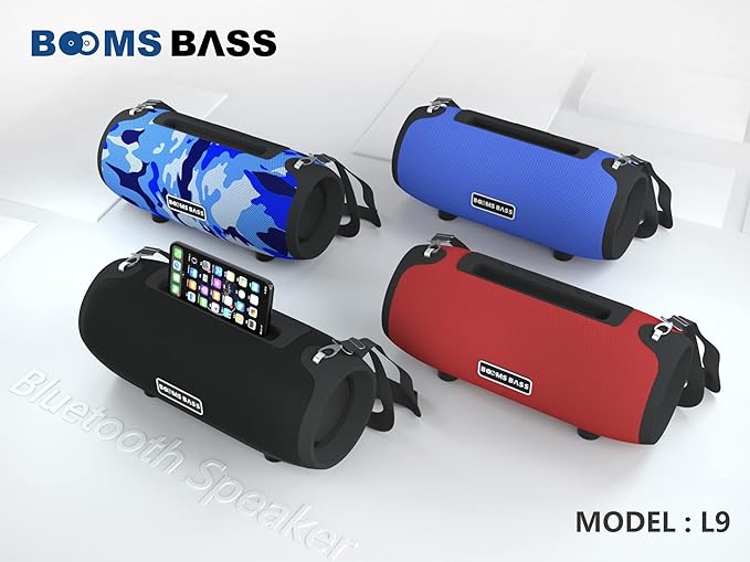 BoomsBass Wireless Portable Bluetooth Speaker with Large Battery, Built in Mic & HD Surround Sound with Deep Bass Also Support USB, SD Card, AUX, FM & Call Function for Android & iOS (L9)