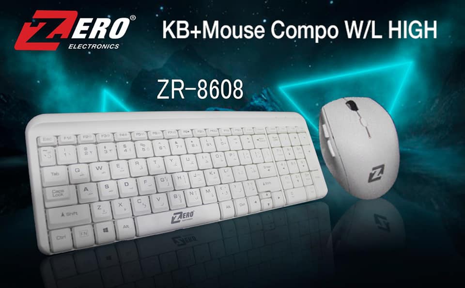 Keyboard & Mouse Combo Zero ZR-8608 Wireless English Arabic White