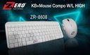 Keyboard & Mouse Combo Zero ZR-8608 Wireless English Arabic White