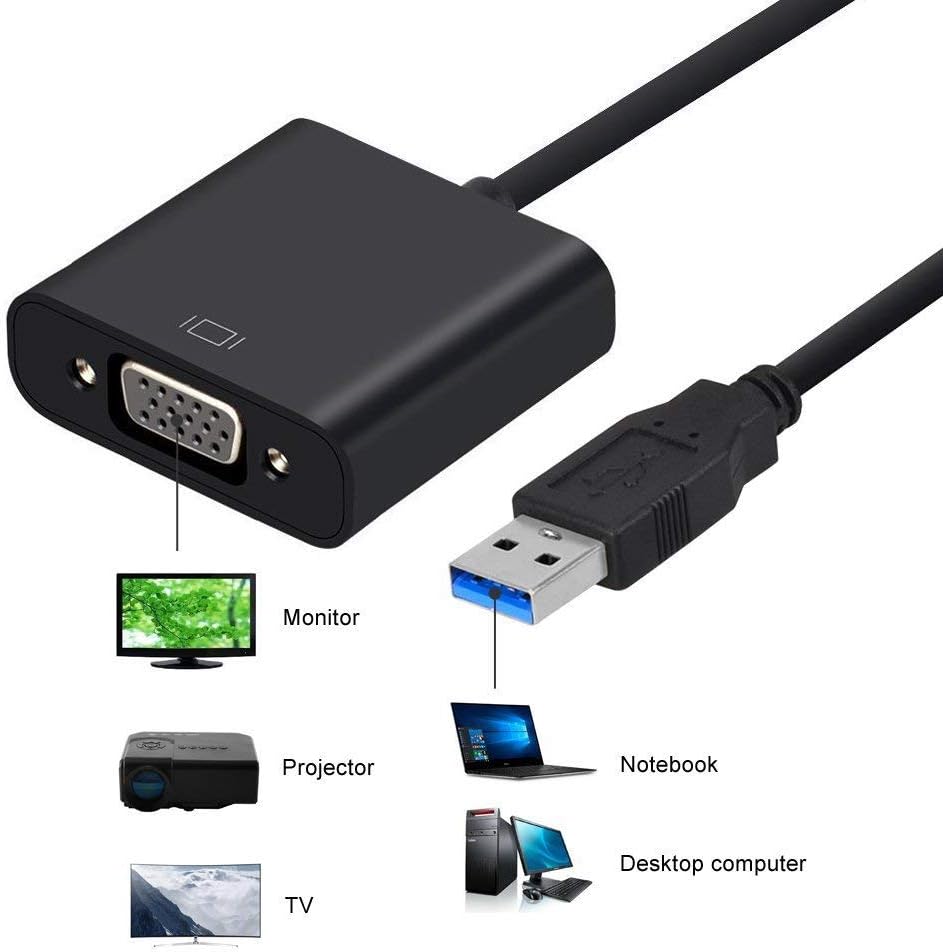 USB to VGA Adapter, USB to VGA Video Adapter Converter, Multi Monitor Display, Display External Cable Adapter for PC Laptop