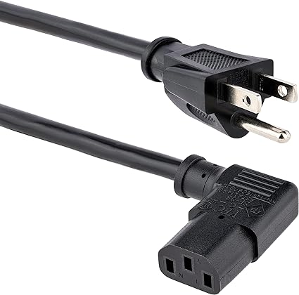 Computer Power Cable Cord, NEMA 5-15P to Right Angle C13, 10A 125V, 18AWG, Replacement AC Power Cord, PC Power Supply Cable, Printer / Monitor Power Cord 