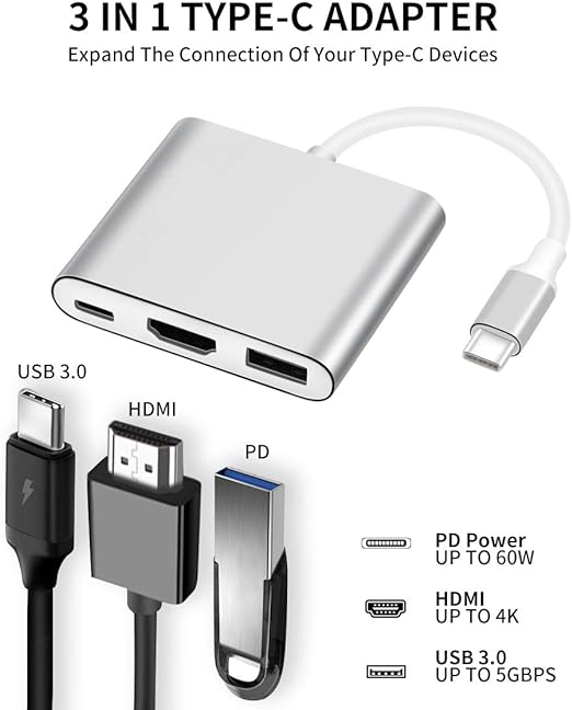 USB-C to HDMI Adapter, USB 3.1 Type C to HDMI 4K Multiport AV Converter with USB 3.0 Port Mac HDMI Adapter, USB-C Digital AV Multi Port Adapter Compatible MacBook Pro/ S8+/S9+/Projector/Monitor（Gray）