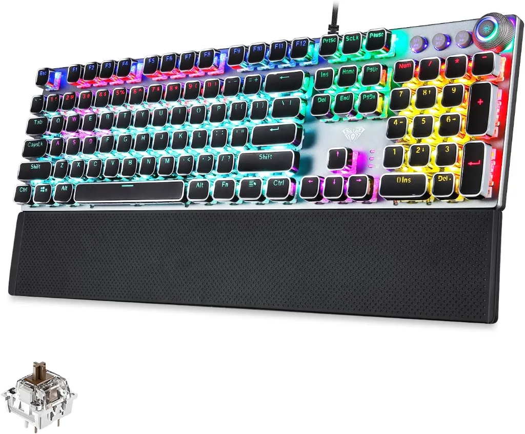 Aula F2088 Full Mechanical Gaming Keyboard with Rainbow Backlit LED - BLACK Switches, Arabic/English 