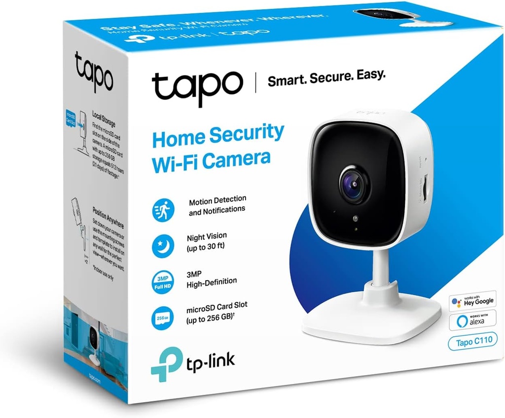 TP-Link Tapo 2K Indoor Security Camera for Baby Monitor, Dog Camera w/Motion Detection, 2-Way Audio Siren, Night Vision, Cloud &SD Card Storage (Up to 256 GB), Works with Alexa & Google Home (TC110)
