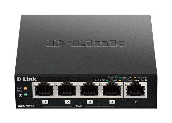 D-Link DGS-1005P 5-Port Gigabit PoE+ Switch