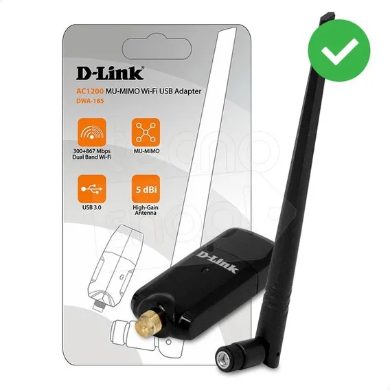 D-Link DWA-172 High-Gain Wi-Fi AC600 USB 2.0 Wireless Adapter with External Antenna, Black