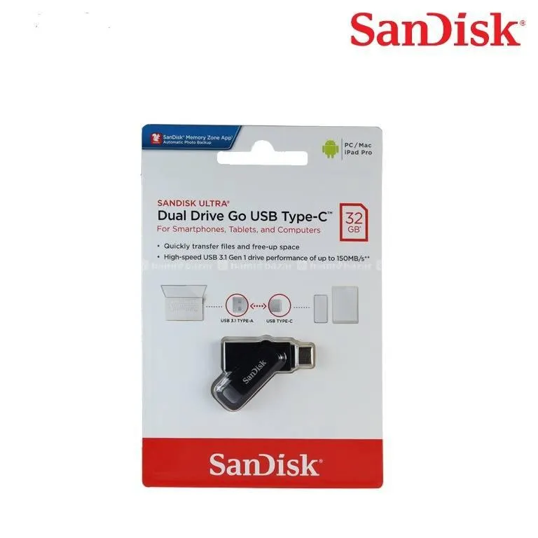 SanDisk Type-C USB Drive Ultra 32GB Dual Type-C GO USB Flash Drive Memory Stick PC MAC SDDDC3-032G 