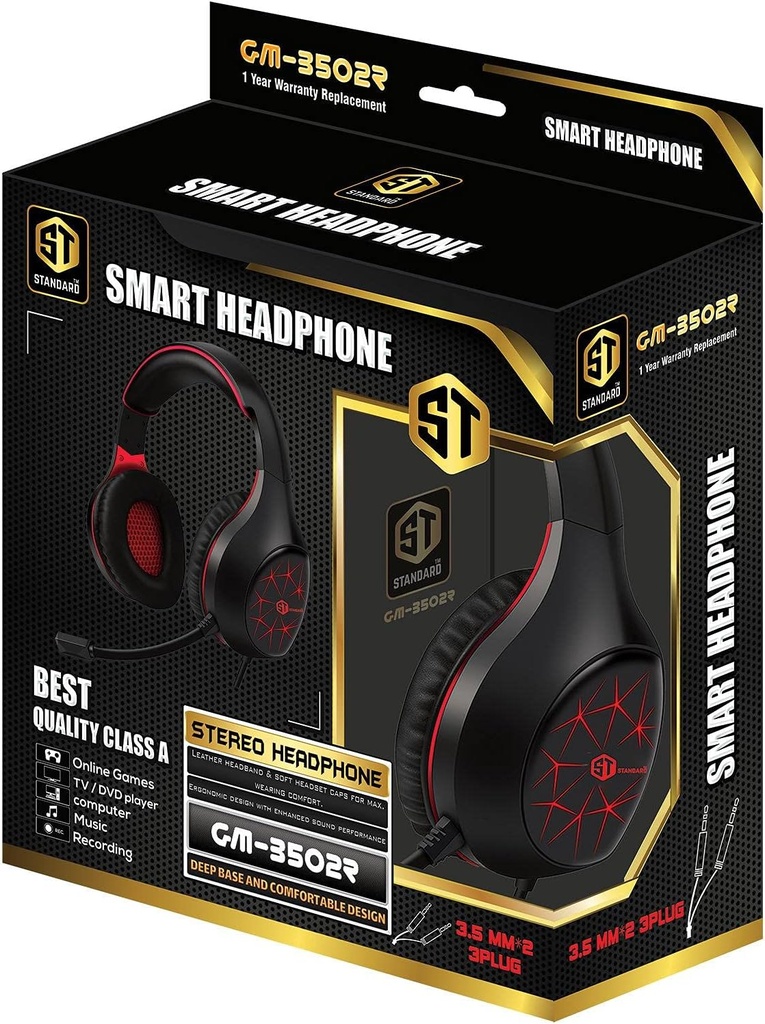 ST-Standard GM-3502LR Gaming Stereo Headphone 3.5mm with Mic For PC / Mobile / PS4 / Xbox One / Switch - Green/Black, Wired 
