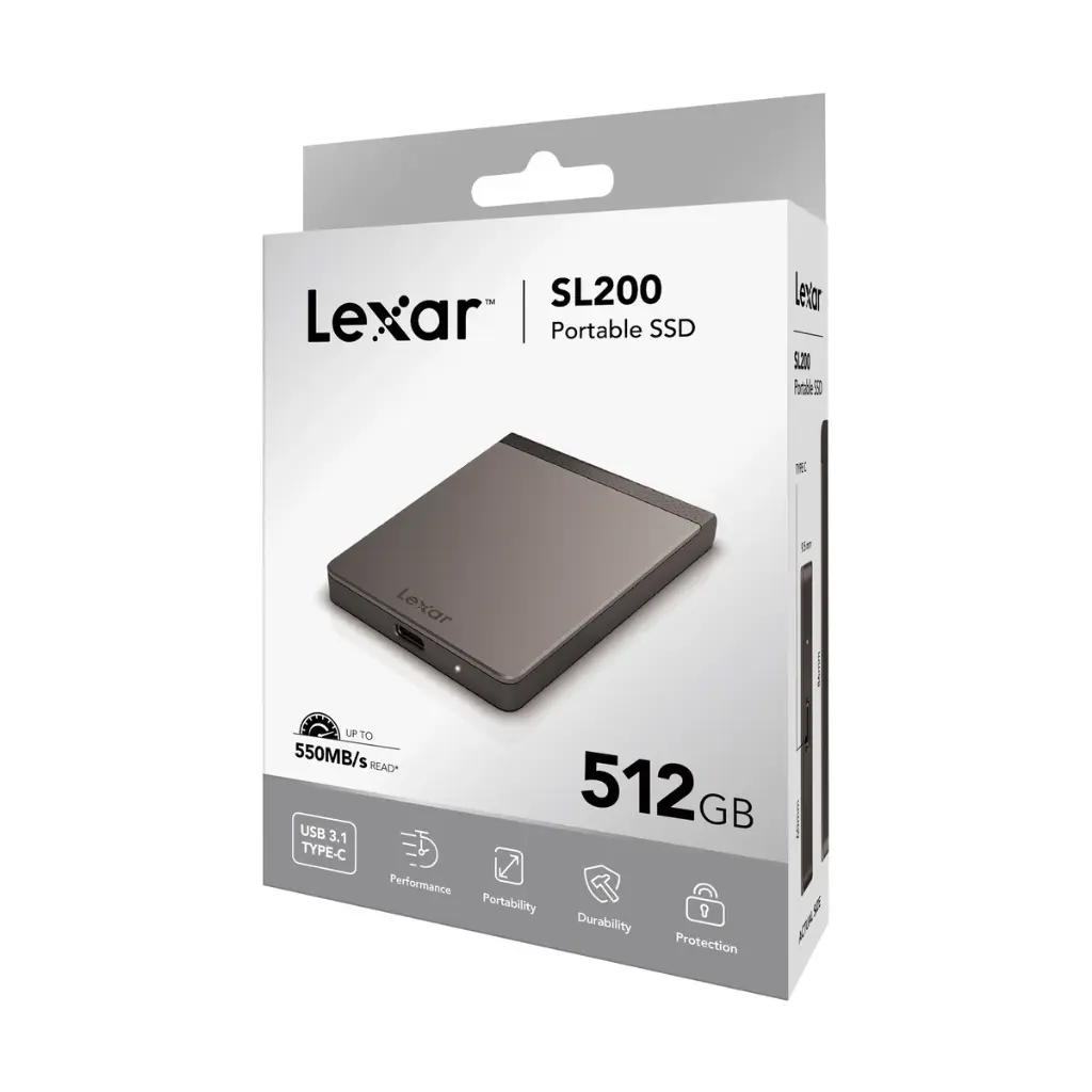 Lexar SL200 Portable SSD 512GB ,EXTERNAL Solid State drive up to 550MB/s read, 400MB/s write, with usb 3.1 type-c port