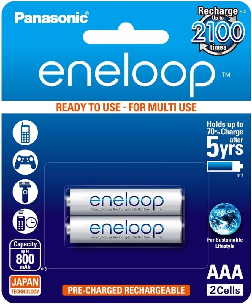 Panasonic eneloop AAA Rechargeable Batteries, 2-Pack