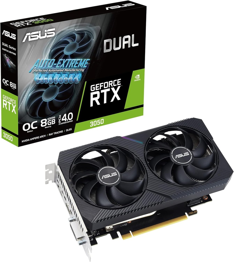 SUS Dual GeForce RTX™ 3050 V2 OC Edition Graphics Card (PCIe 4.0, 8GB GDDR6, HDMI 2.1, DisplayPort 1.4a)