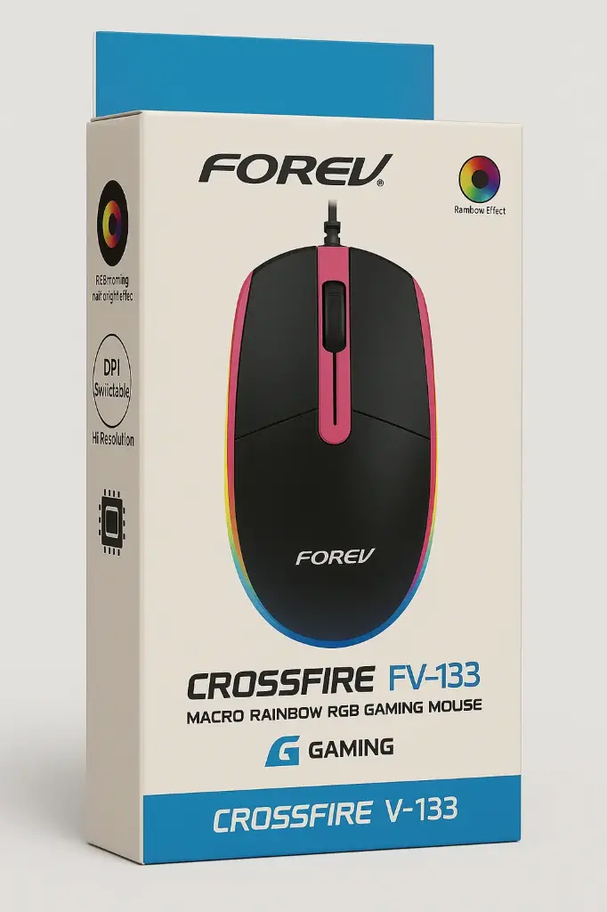 [FV-133] FOREV FV-133 Crossfire Computer and Laptop Mouse with RGB Gaming Arc, Gaming Chipset, 1.5m USB Cable, 30 Million Read Button Life