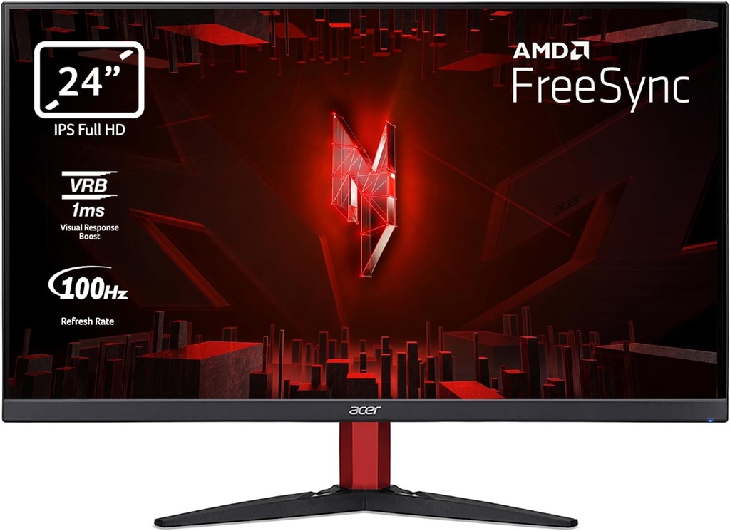 Acer Nitro KG242YE Gaming Monitor 23.8 Inch (60 cm Screen) Full HD, 100Hz HDMI, 75Hz VGA, 4ms (GTG), 2xHDMI 1.4, VGA, HDMI FreeSync, Black