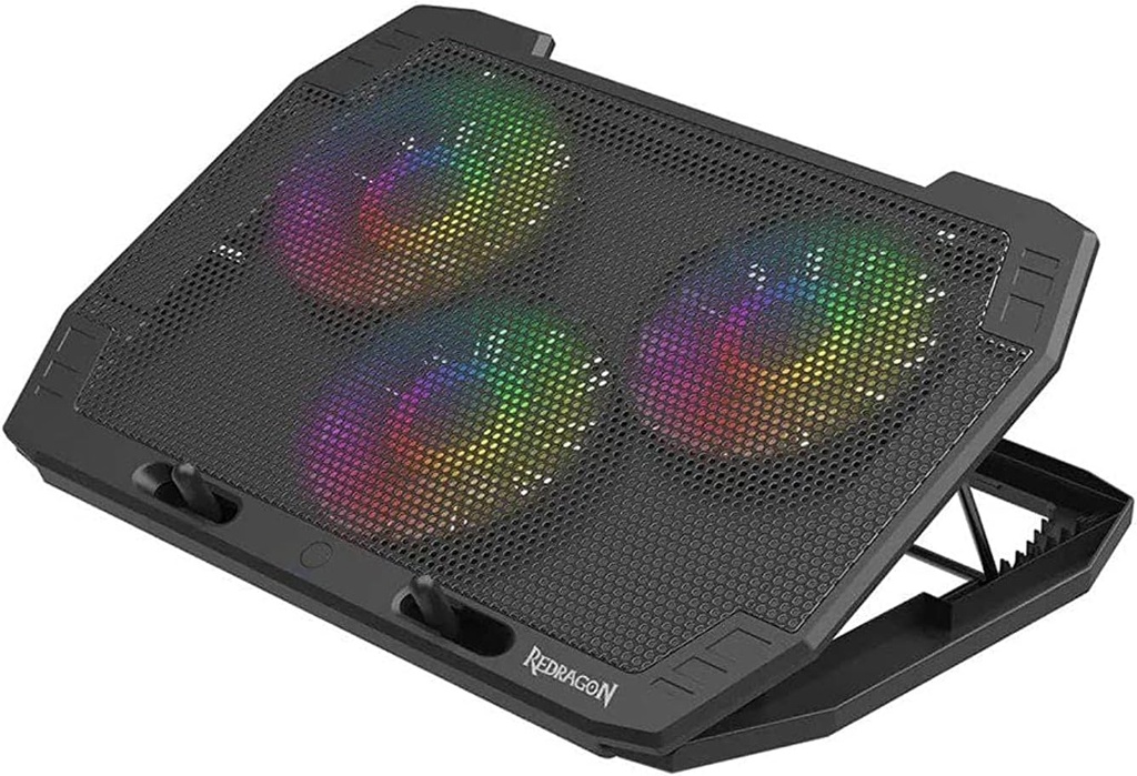Redragon INGRID GCP511 RGB Laptop Cooler – Support Up to 17.3 Inch - 3 Fans Size 120x120mm - 2 USB Port - Fan control button - 7 Kinds of adjustable height to choose -Black