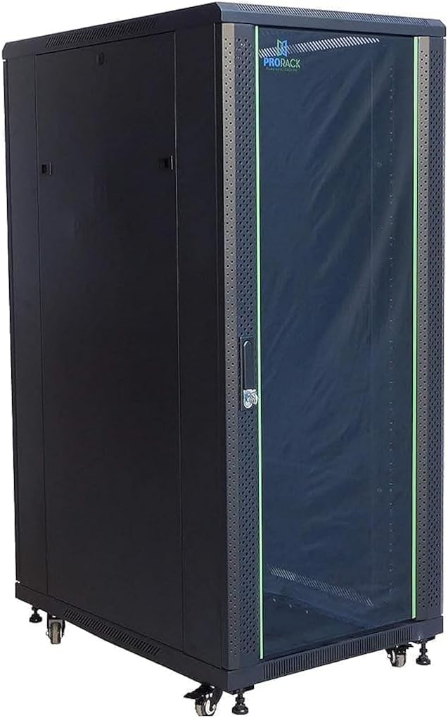 ProRack 27U 600x800 Standing network rack with glass door, 4 fans, 1 shelf and 1 PDU 8 outlet (Not Installed)