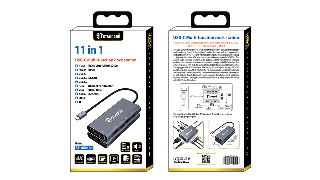  HUB Docking Station ST-9591A (11 in 1) TYPE C WITH LAN GIGABIT 