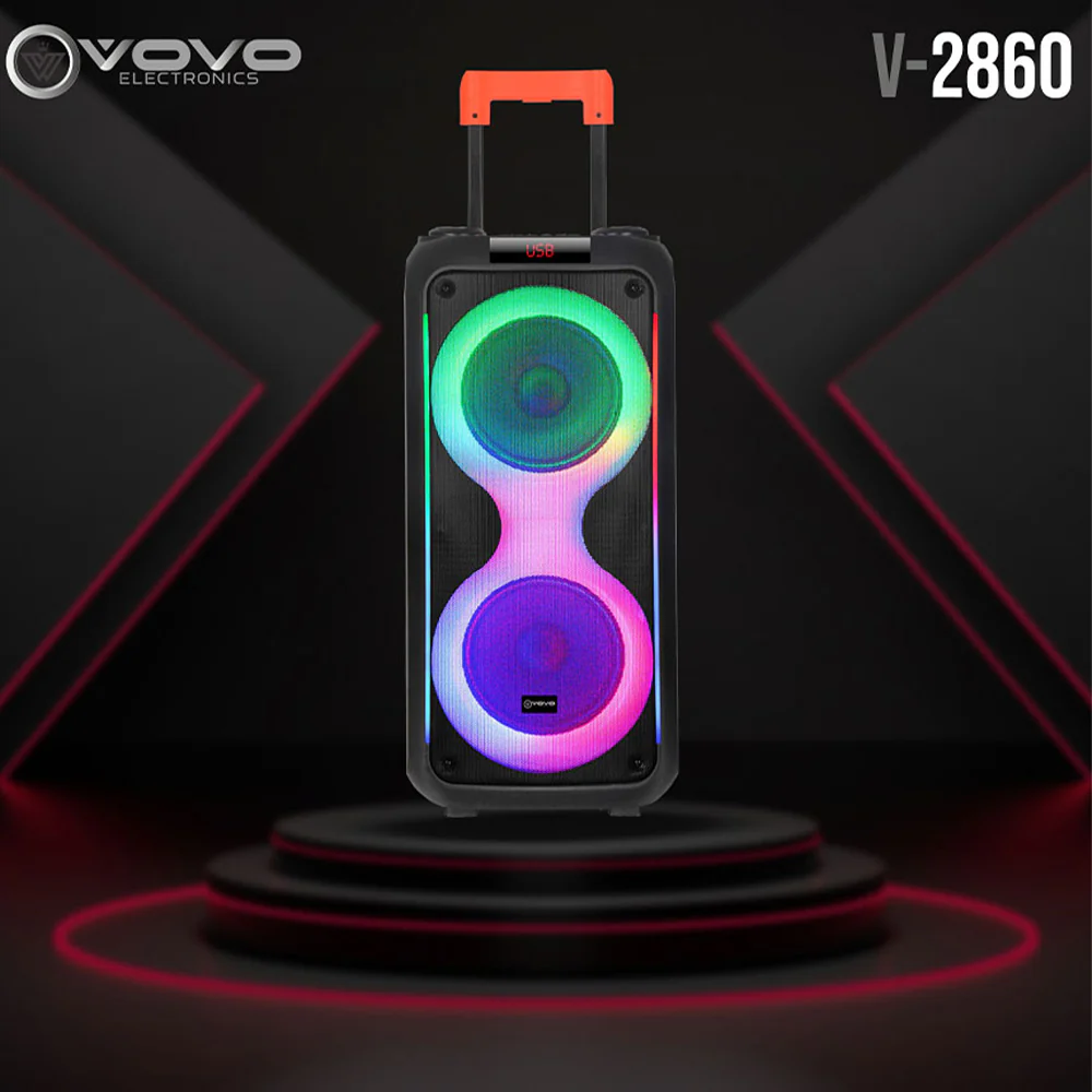VOVO V-2860 Dual 8-inch RGB Portable Party Speaker