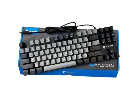 Xunfox K80 Gaming Keyboard - Blue Mechanical Switch – Rainbow backlight – 87 Keys TKL Size – Double Color keycaps – ( Arabic & English Keys ) 