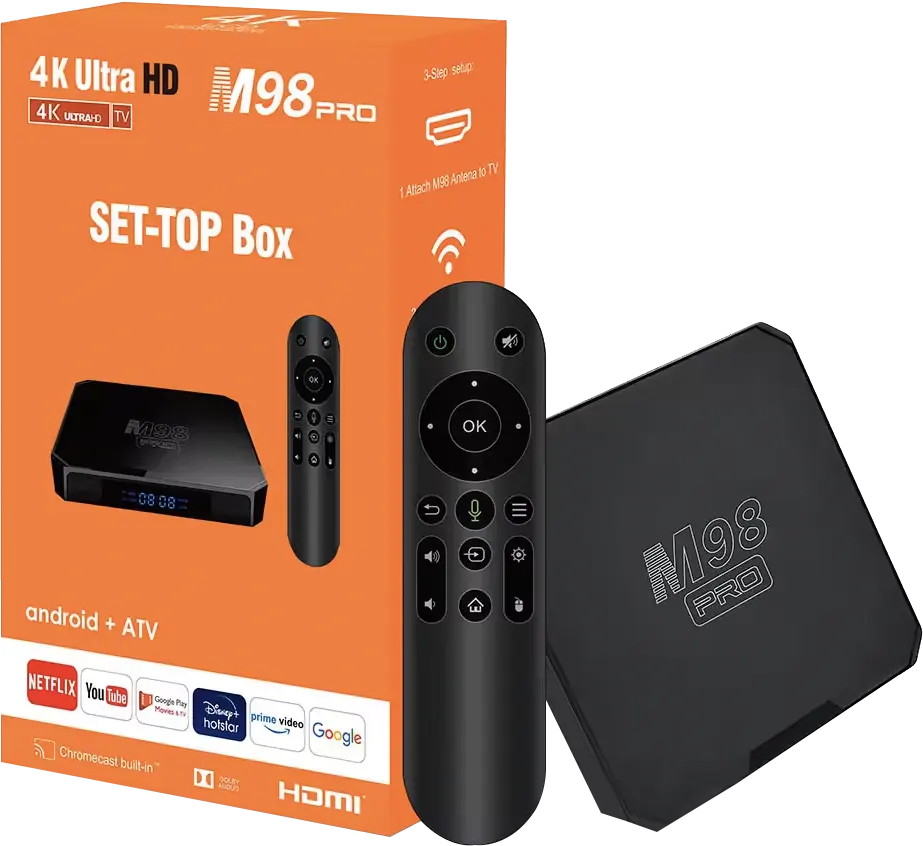 Smart TV Box M98PRo Gigamax 16GB Memory, 2Gb RAM, Android 10, WIFI, 4K, 5G, M98 PRO , Black