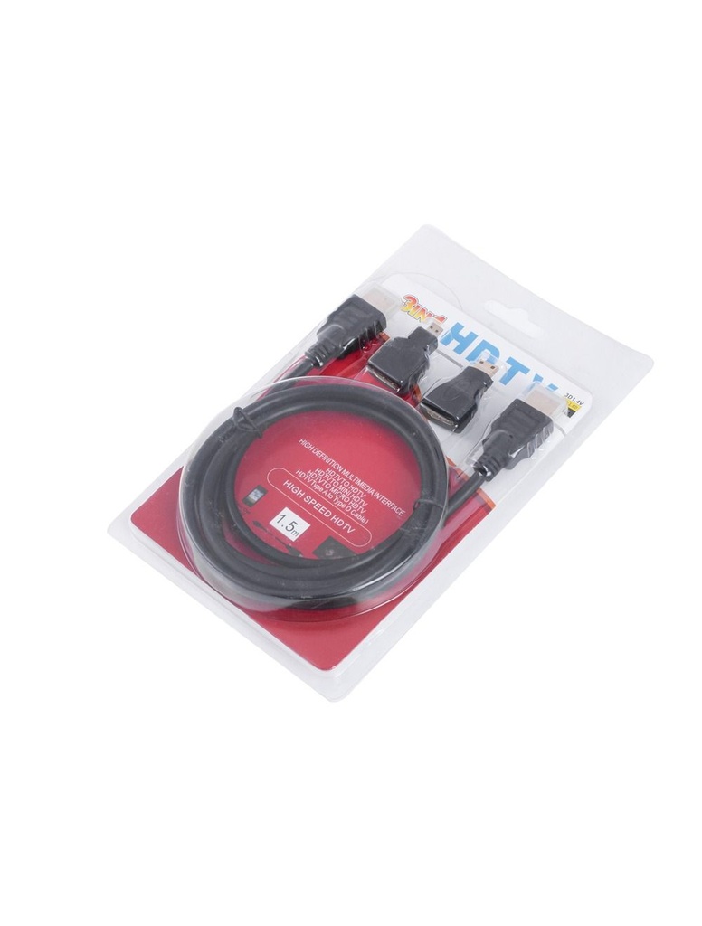 [DC413] 2B (DC413) HDMI Cable with extra 2 Connectors Mini HD - Micro HD - 1.5M - Black