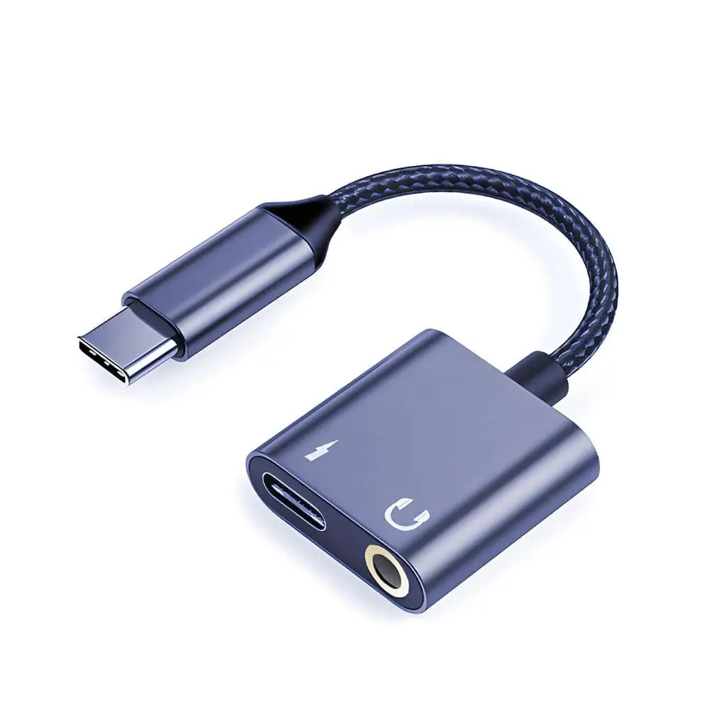 لافينتو محول من USB-C male الي USB-C female و AUX female طوله 30 سم - أسود