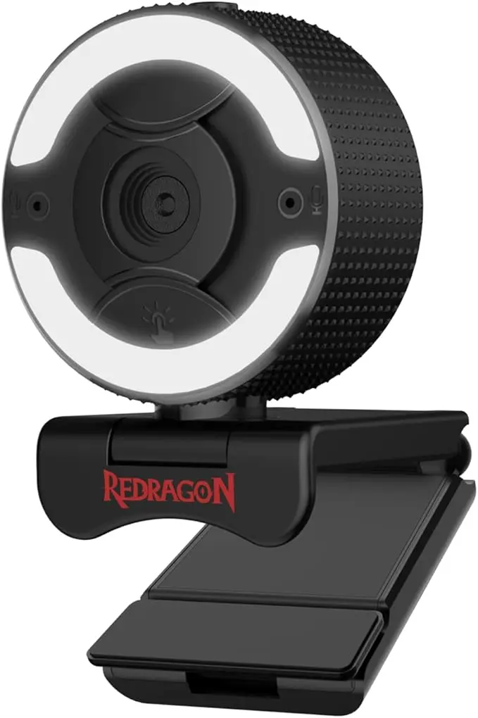 Redragon GW910 1080P PC Webcam with Dual Microphone, Adjustable Ring Light, Digital Zoom & Privacy Cover- 2.0 USB Computer Web Camera - 30 FPS for Online Courses, Video Conferencing, Streaming 