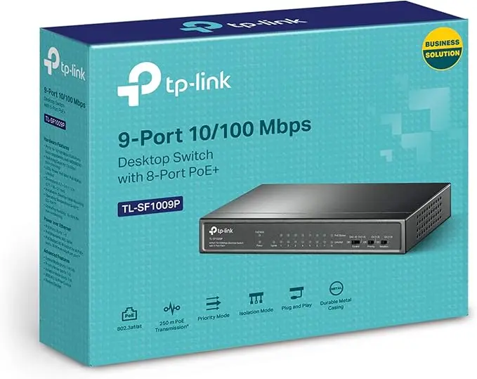 TP-Link 9 Port Fast Ethernet 10/100Mbps PoE Switch | 8 PoE+ Ports @65W | Sturdy Metal w/Shielded Ports | Limited Lifetime Protection | Extend Mode 