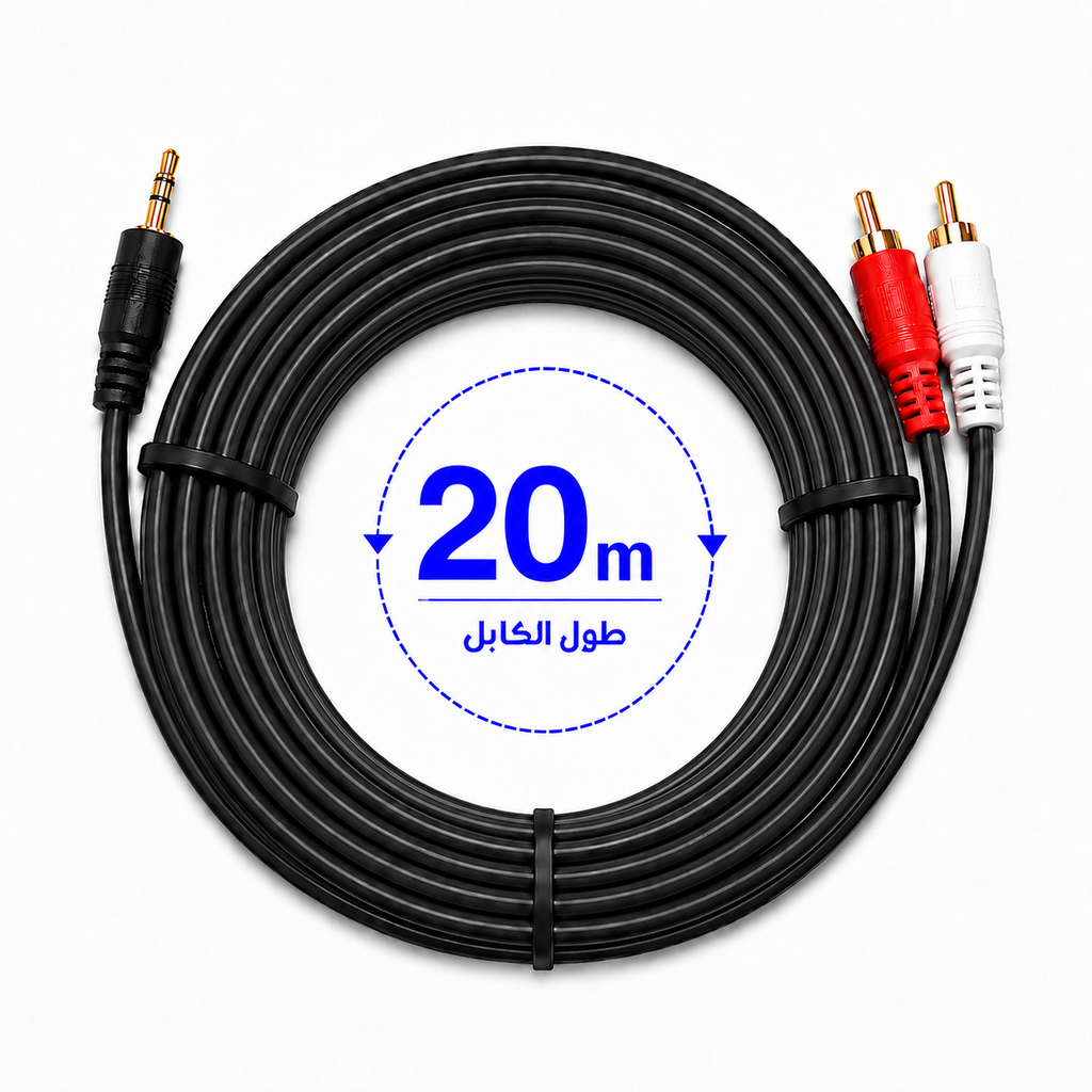 Gold 3.5mm stereo 2rca to aux cable for audio video 20 meter, USB