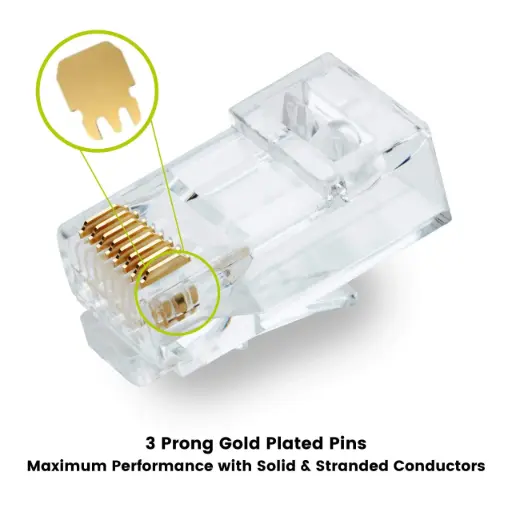 موصل RJ45 واحد لكابل Cat6 UTP بملامسات مطلية بالذهب